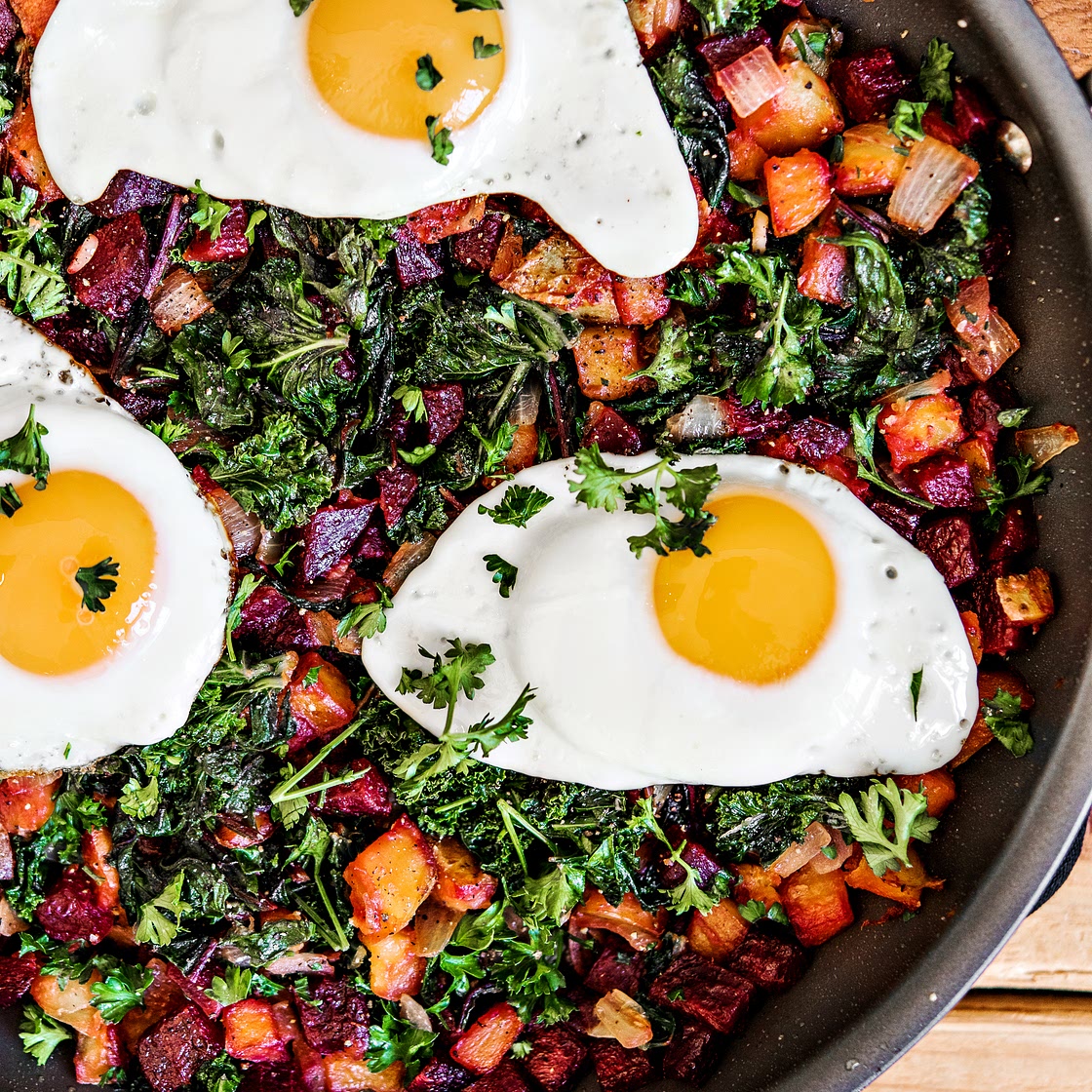 Beet and Kale Hash with Eggs