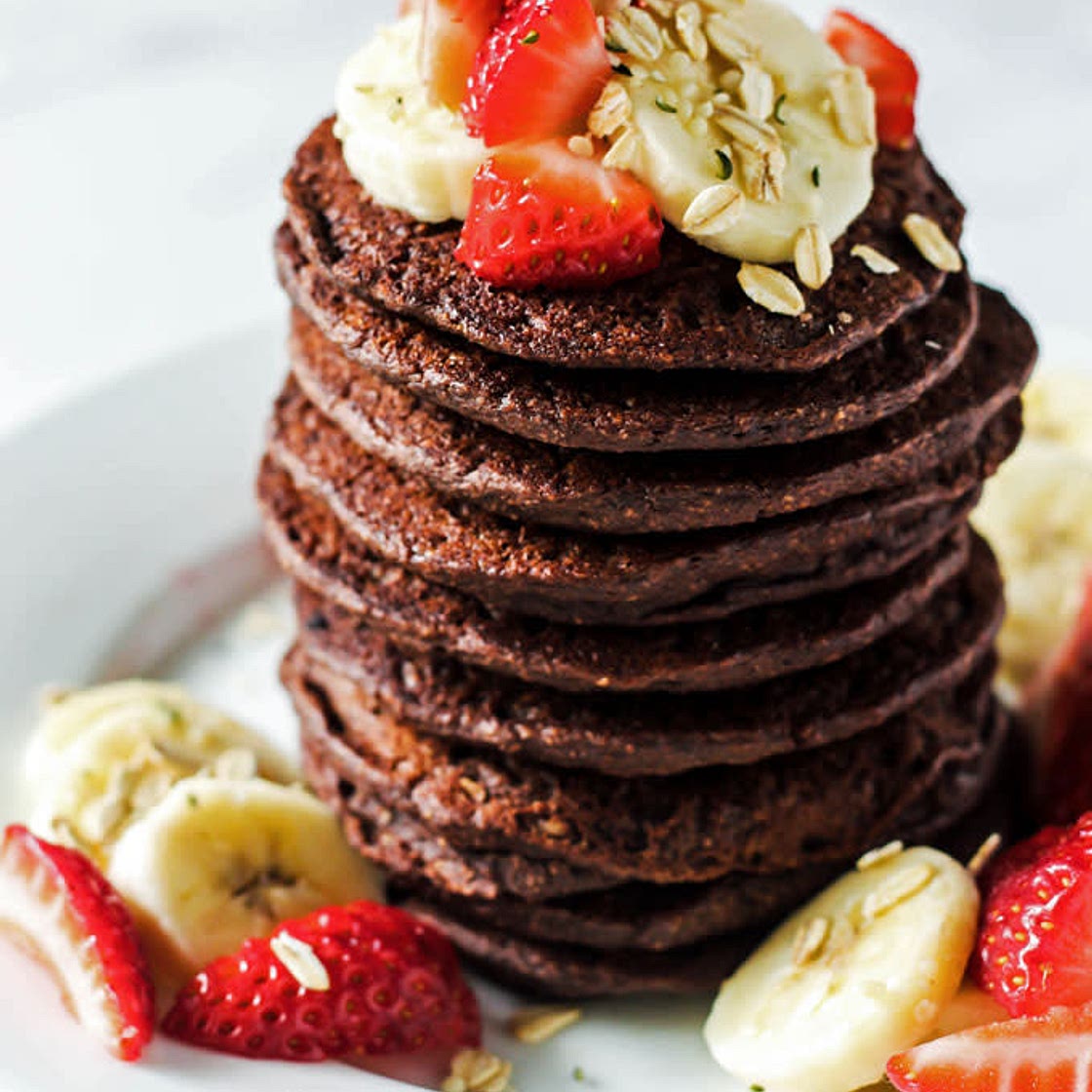 Chocolate Black Bean Pancakes with Fruit Topping