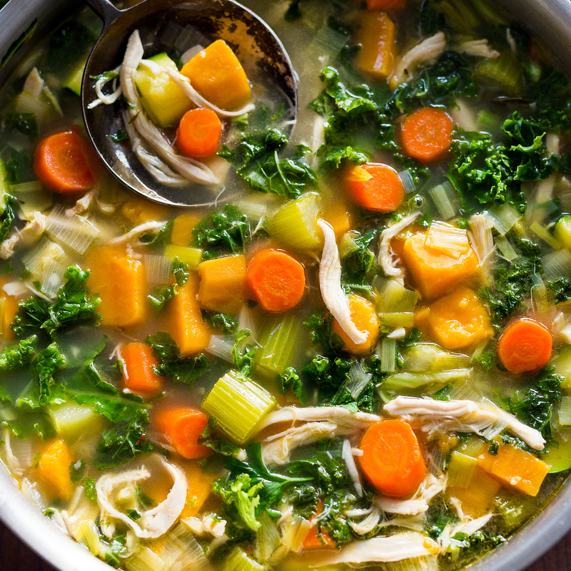 Leftover Turkey, Sweet Potato and Kale Soup