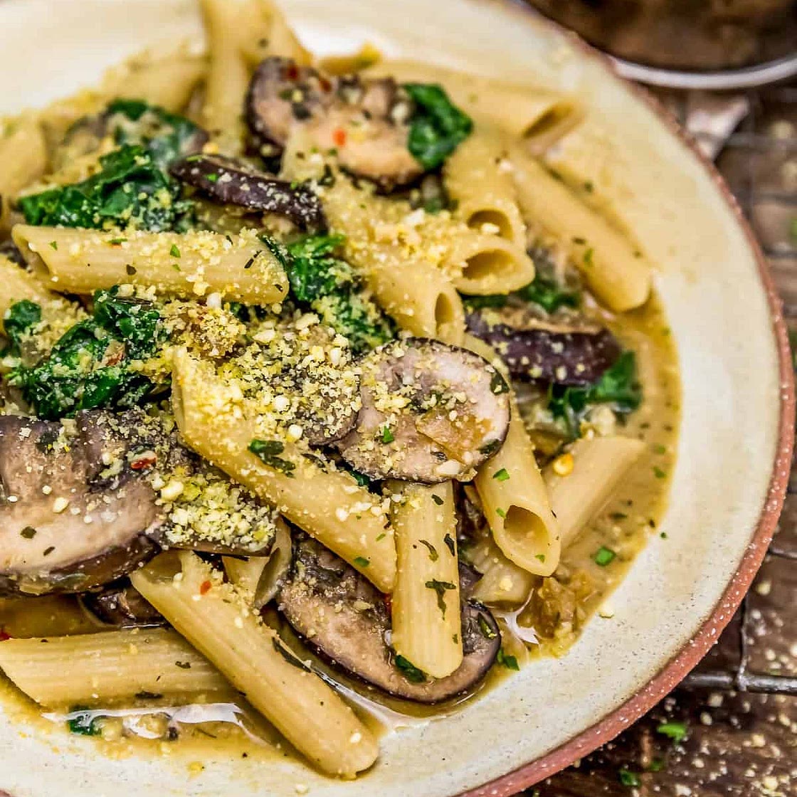 Vegan “Sausage” Mushroom Pasta - Monkey and Me Kitchen Adventures