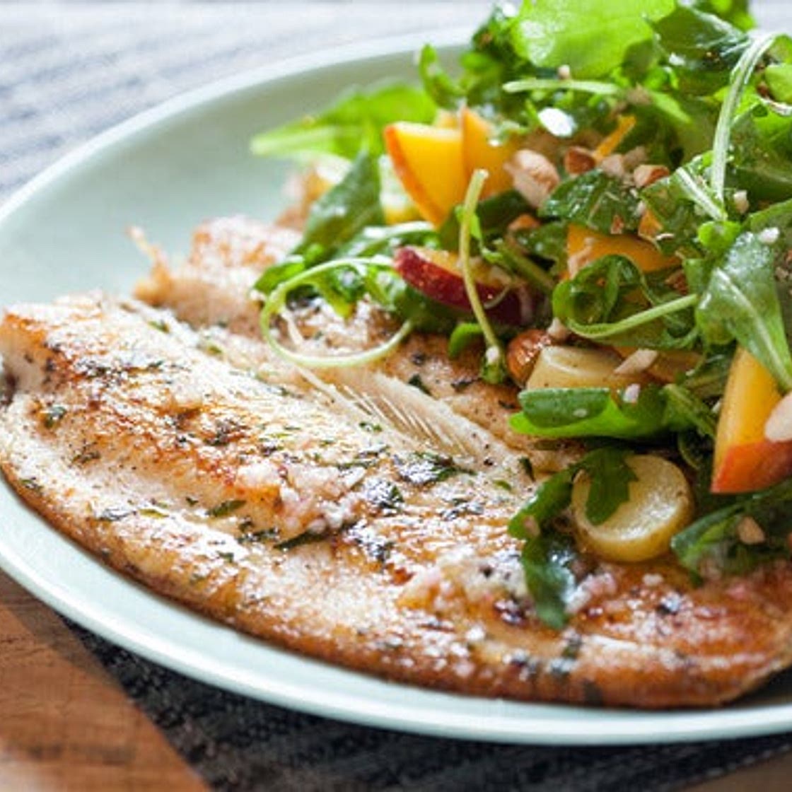 Seared Trout with Peach and Arugula Salad