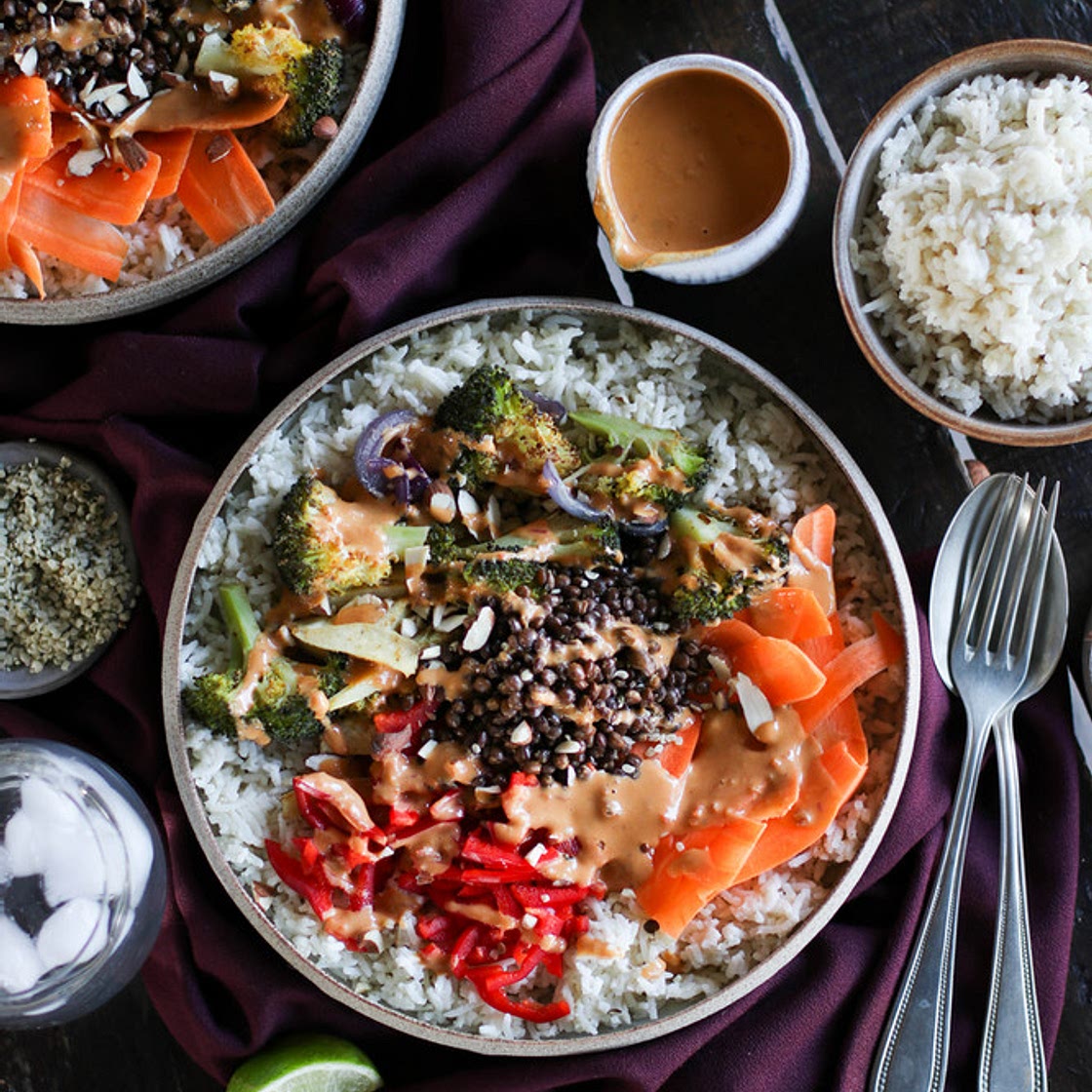 Coconut Roasted Lentil Nourish Bowl with Tahini Sambal Sauce