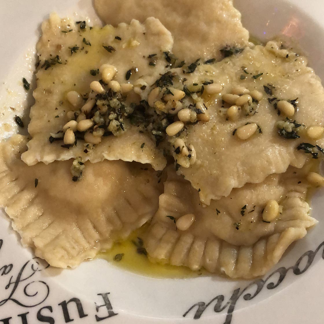 Butternut squash and goats cheese ravioli with pine nut butter