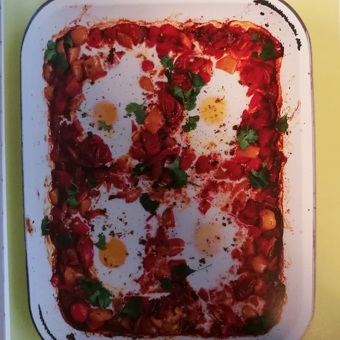 OVEN BAKED SHAKSHUKA: ROASTED PEPPERS, TOMATOES & CHILLI WITH EGGS