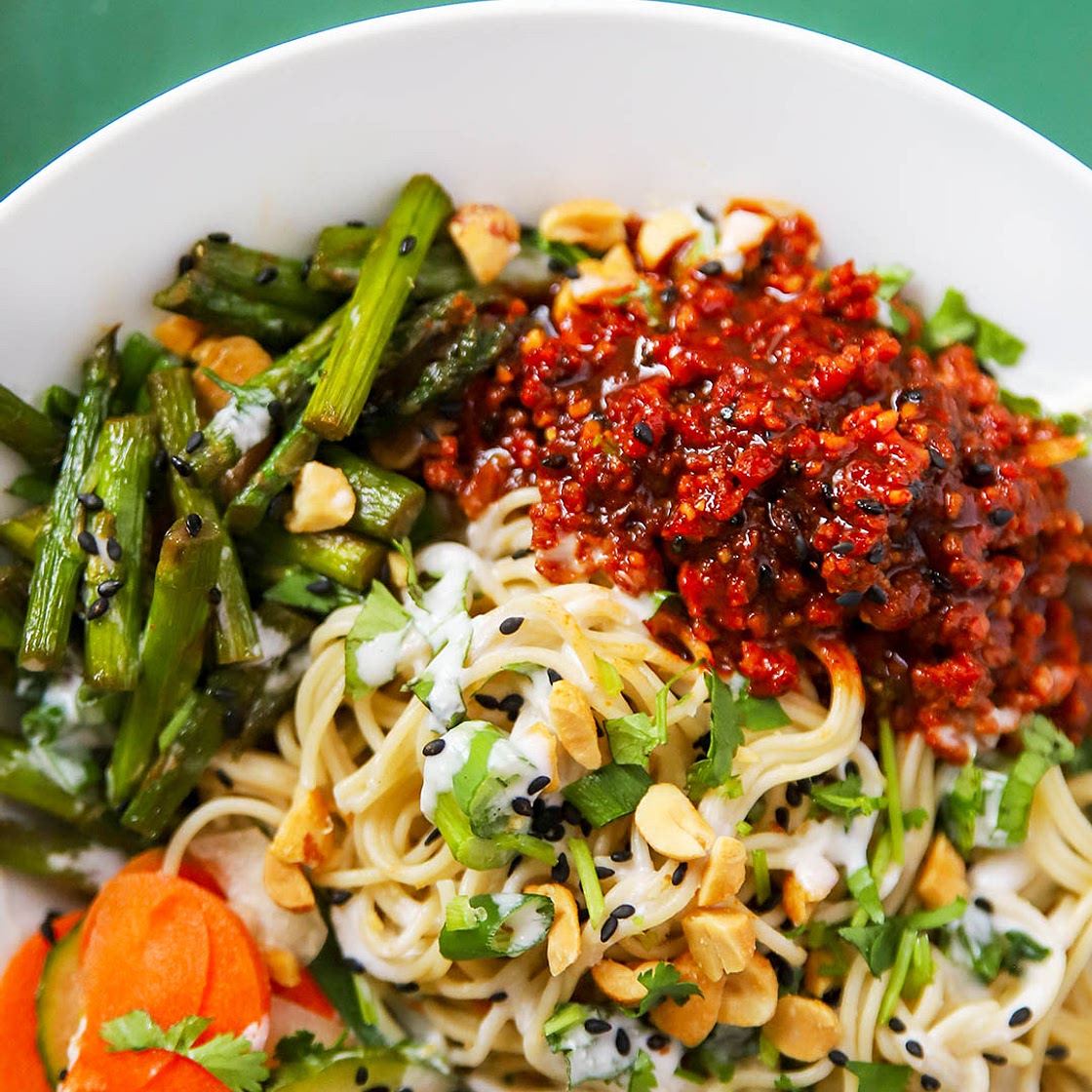 Spicy Vegan Korean-Style Bowl with “Buldak” TVP