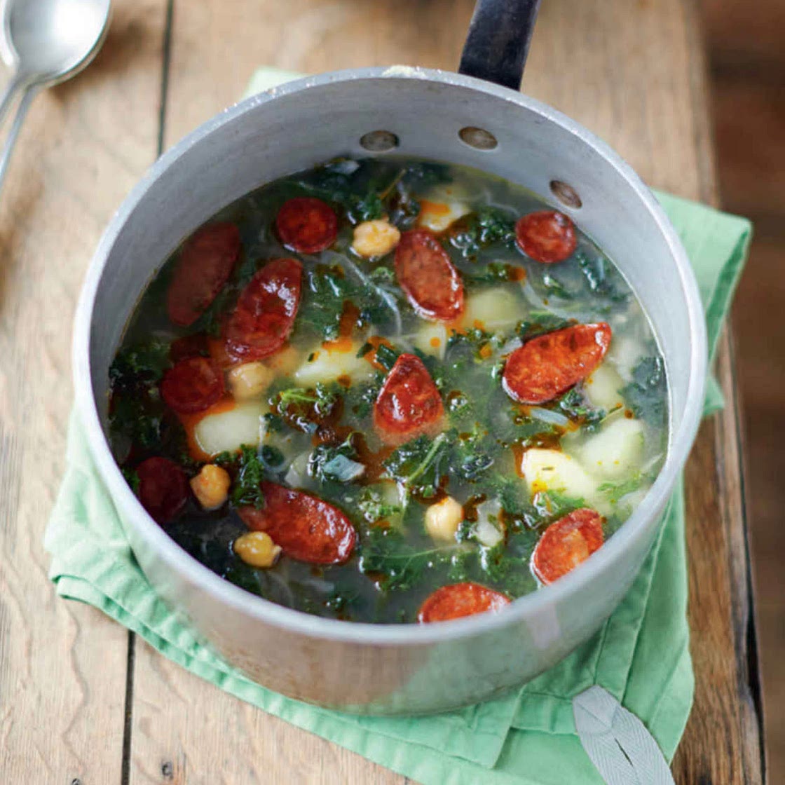 Super Green Soup, Chickpeas, Veg & Smoky Chorizo