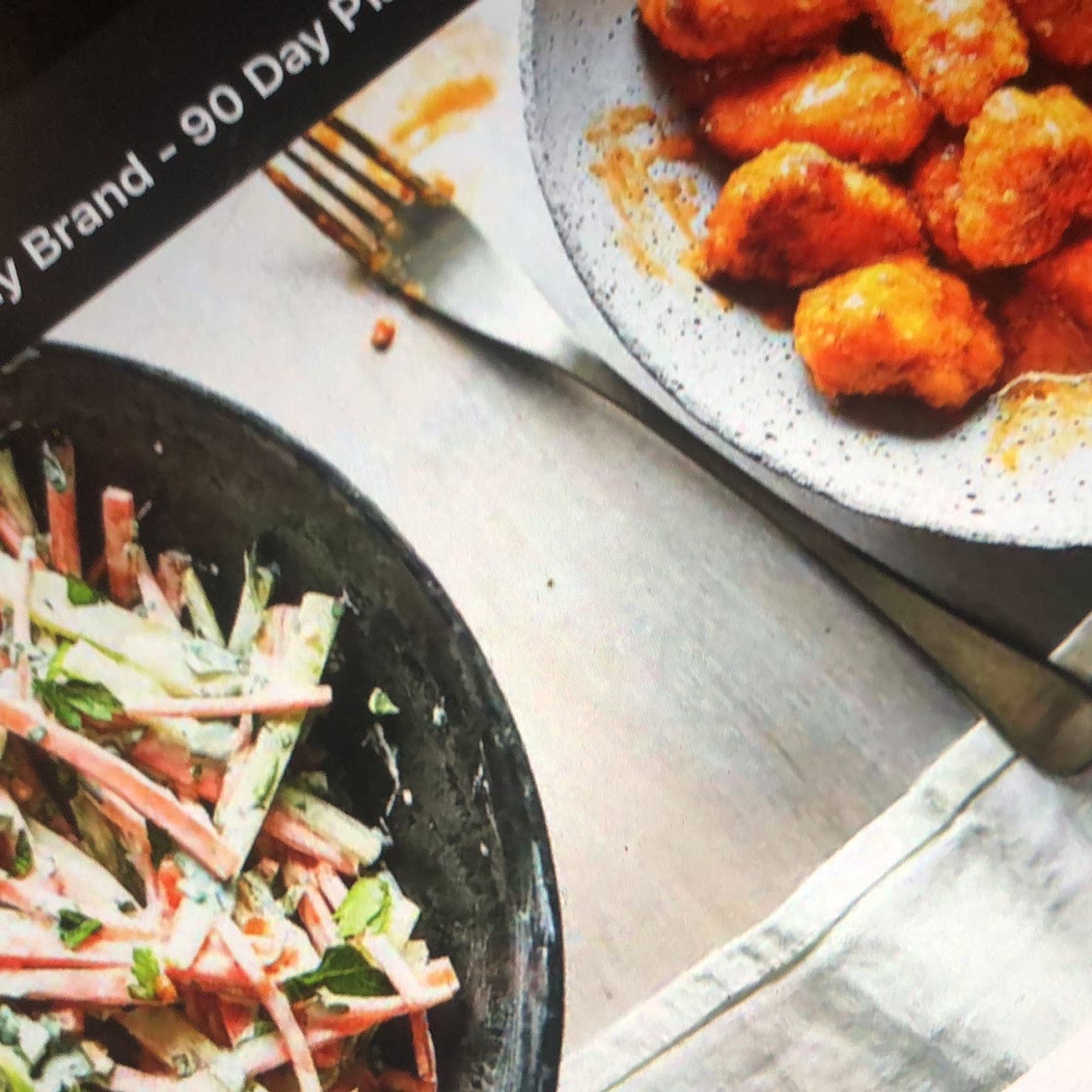 Buffalo chicken bites with blue cheese salad