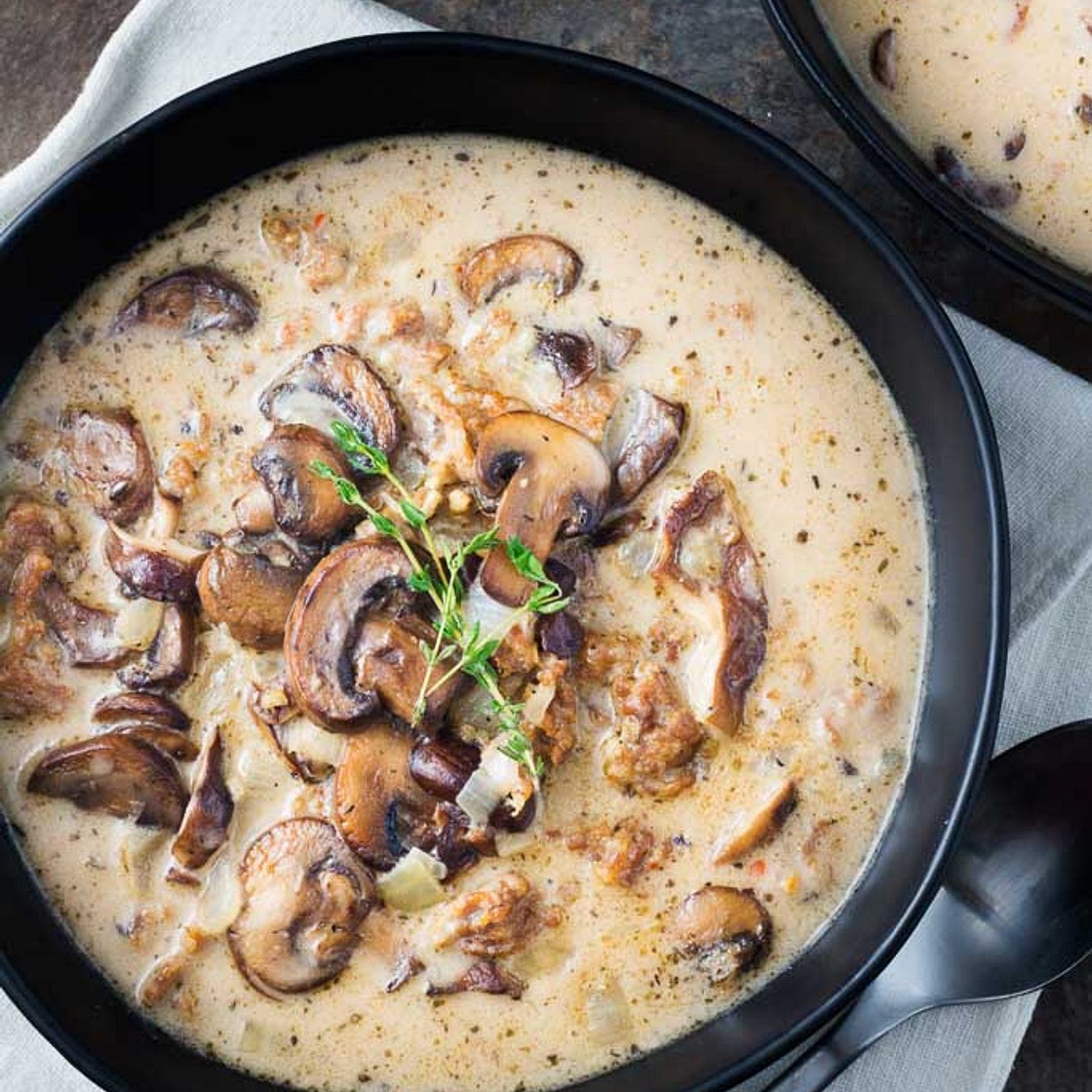Creamy Mushroom Soup with Italian Sausage