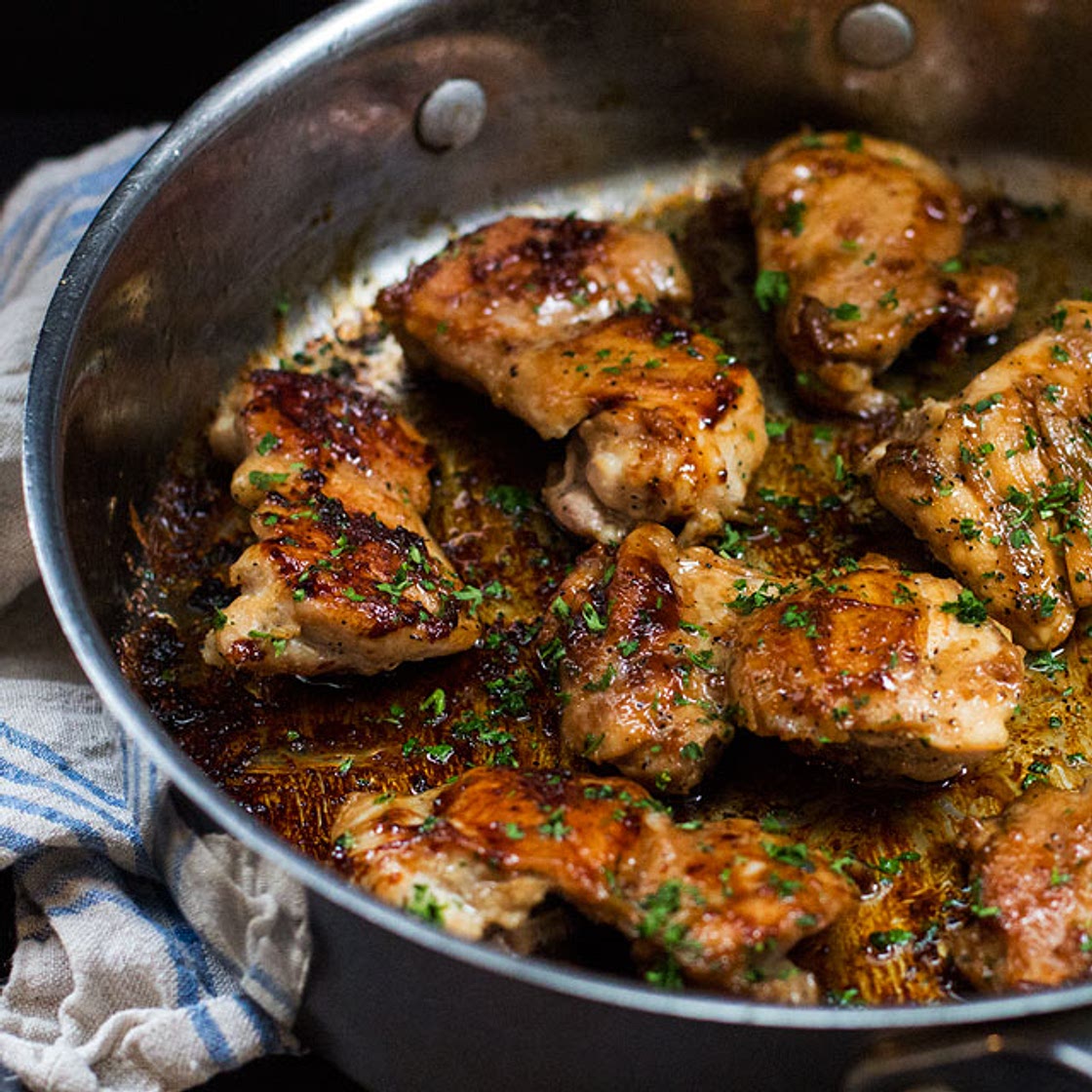 One Skillet Sweet 'n Salty Chicken Thighs