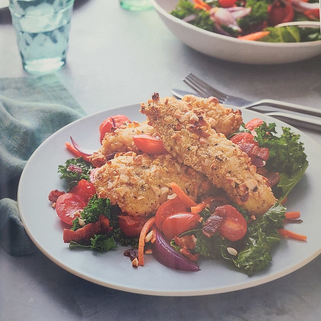 Cashew-Crusted Chicken and Wilted Kale Salad