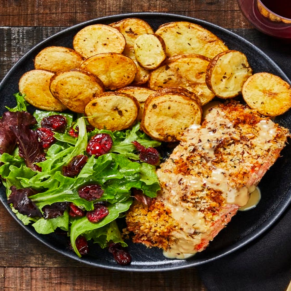Pecan-Crusted Trout with a Cranberry-Studded Salad & Thyme-Roasted Potatoes