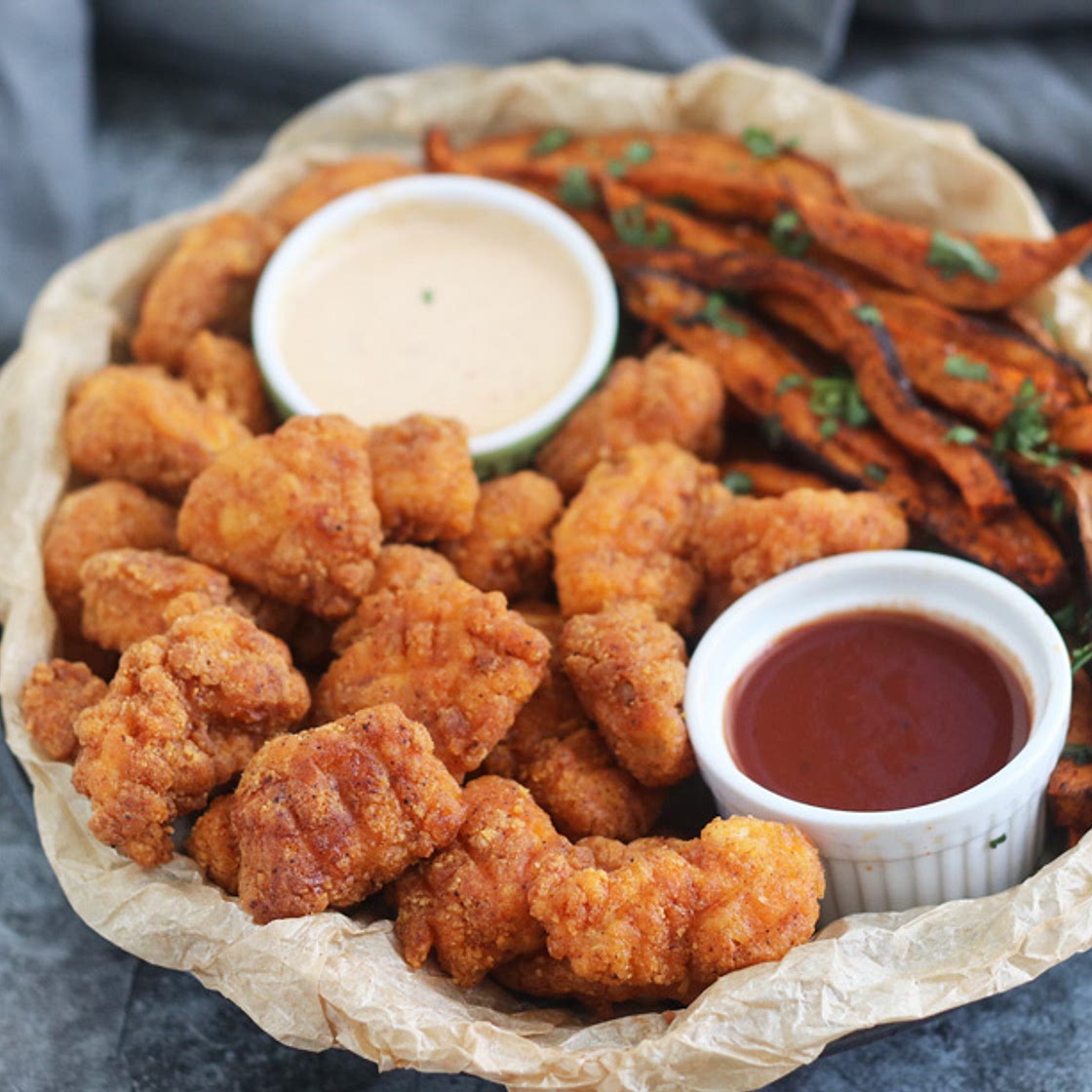 Whole30/Paleo Baked Spicy Chicken Nuggets and Sweet Potatoes