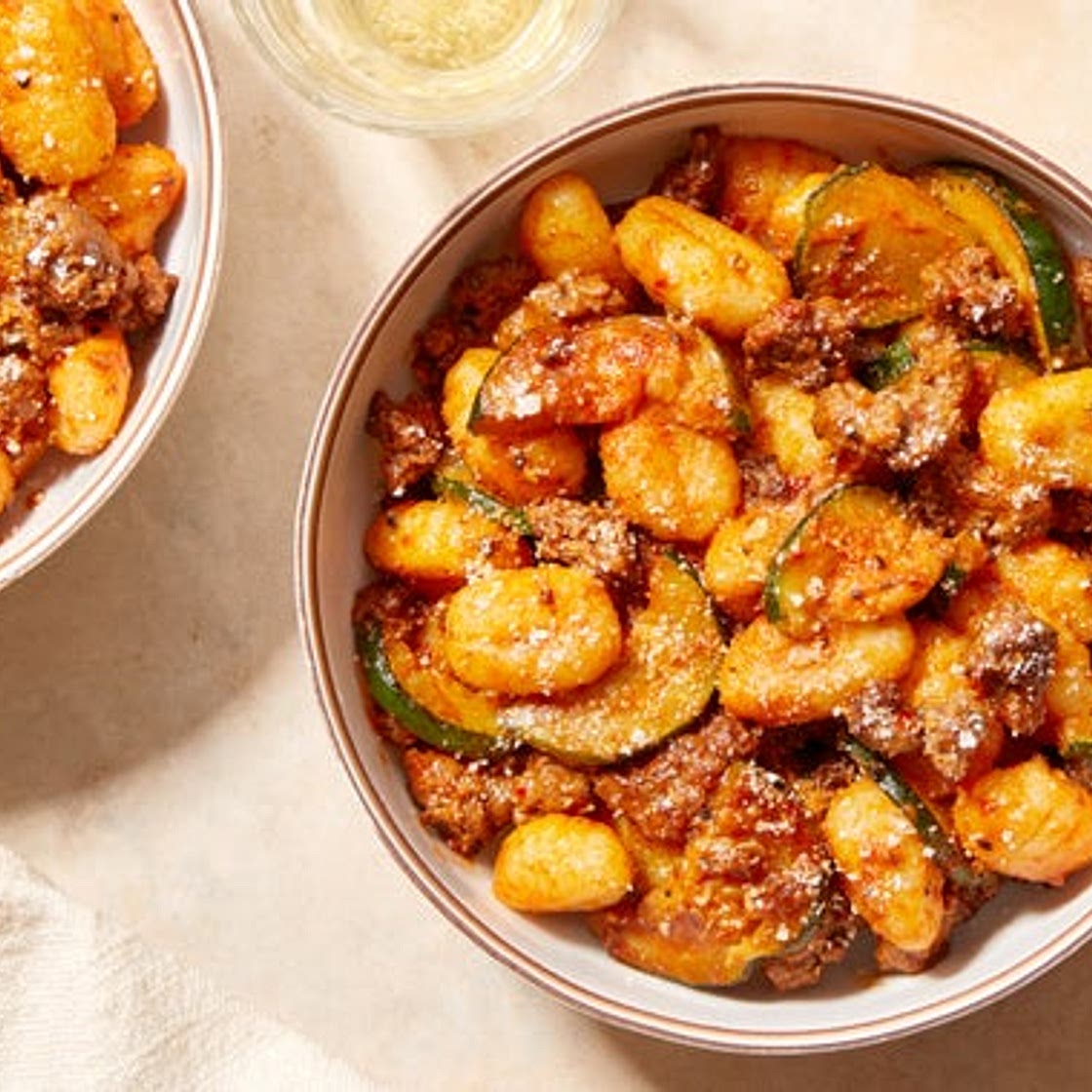 Spicy Beef & Gnocchi with Zucchini & Pecorino