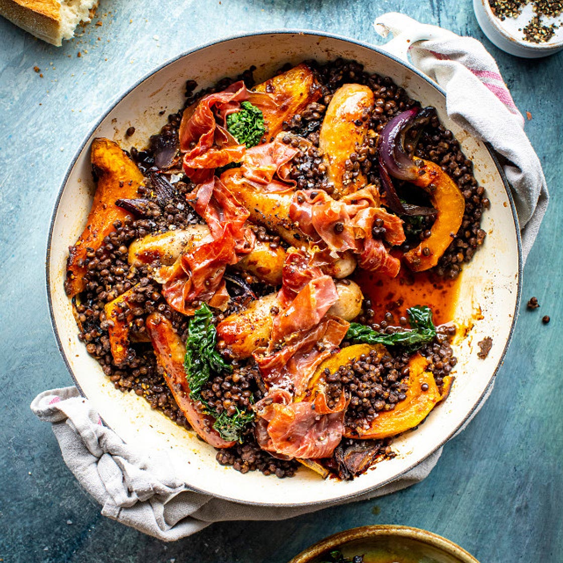 Roast Sausage Pumpkin & Lentil Stew