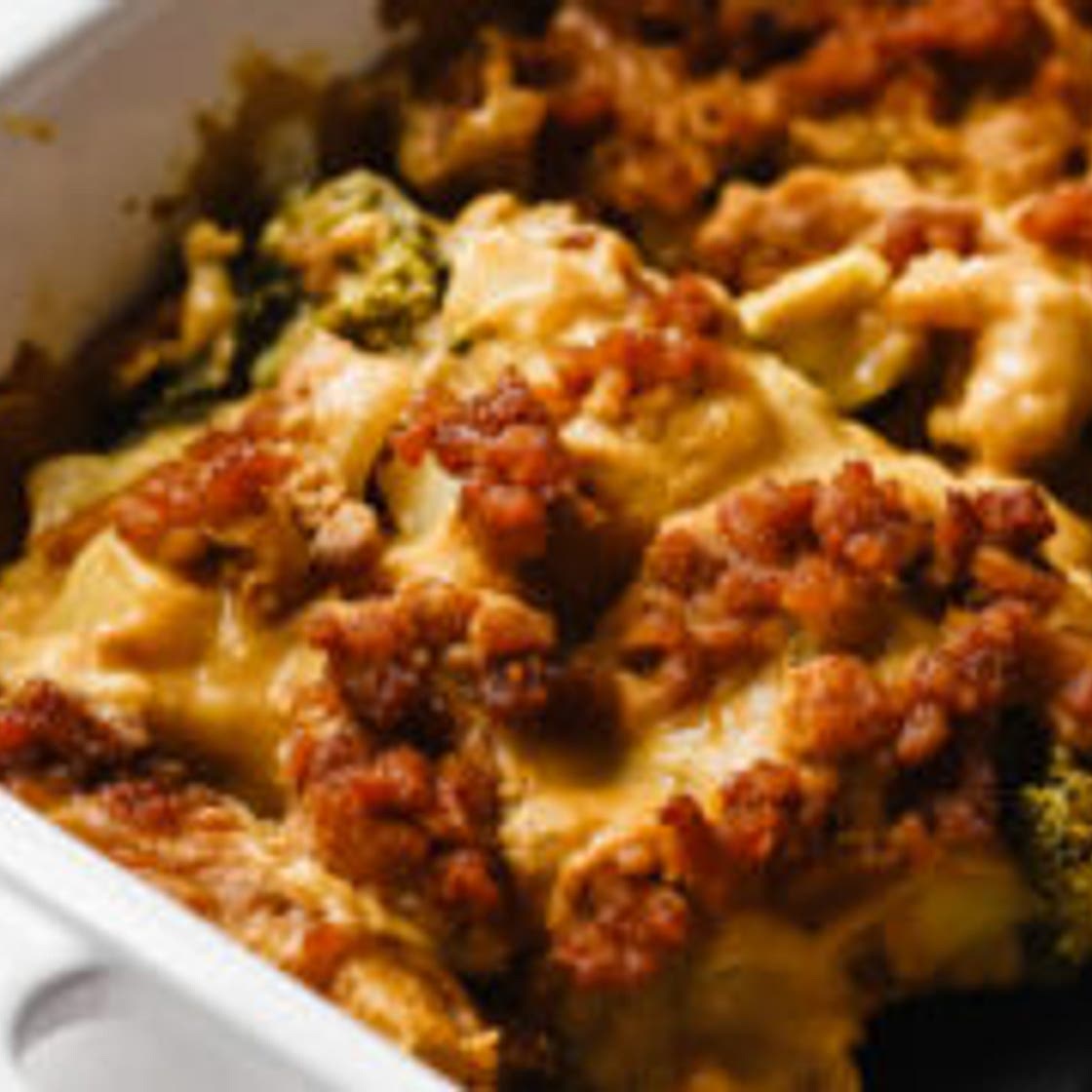 Vegan Broccoli Potato Casserole with Tempeh Sausage