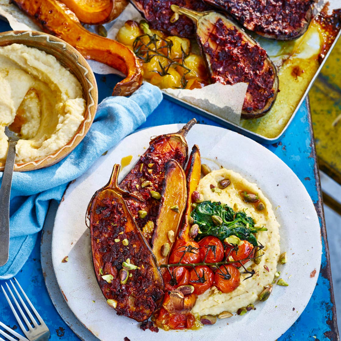 Harissa Eggplant with Hummus Mash - Avant-Garde Vegan