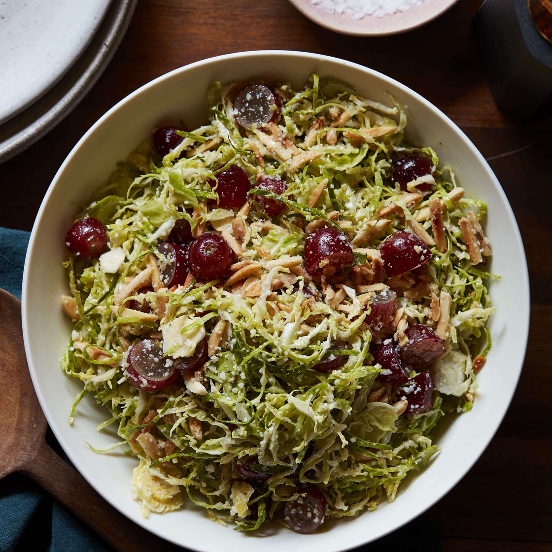 Shaved Brussels Sprouts with Grapes and Almonds