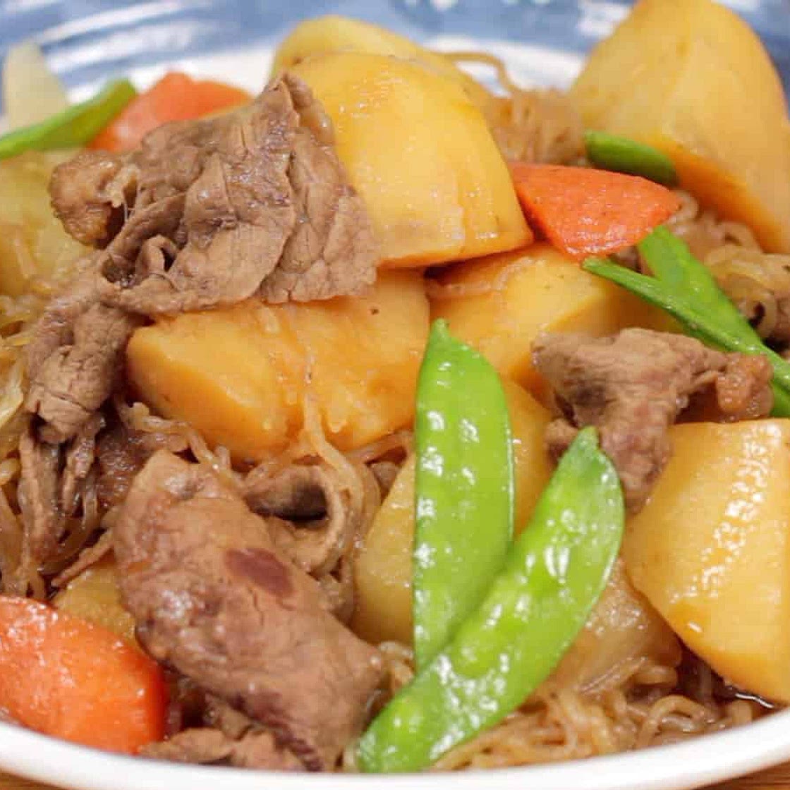 Nikujaga (Beef and Potatoes Stewed in Savory Soy Sauce Based Dashi Broth)