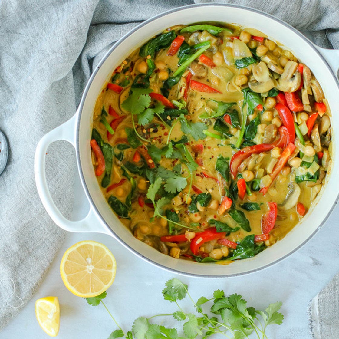 Spinach, Mushroom & Chickpea Coconut Curry