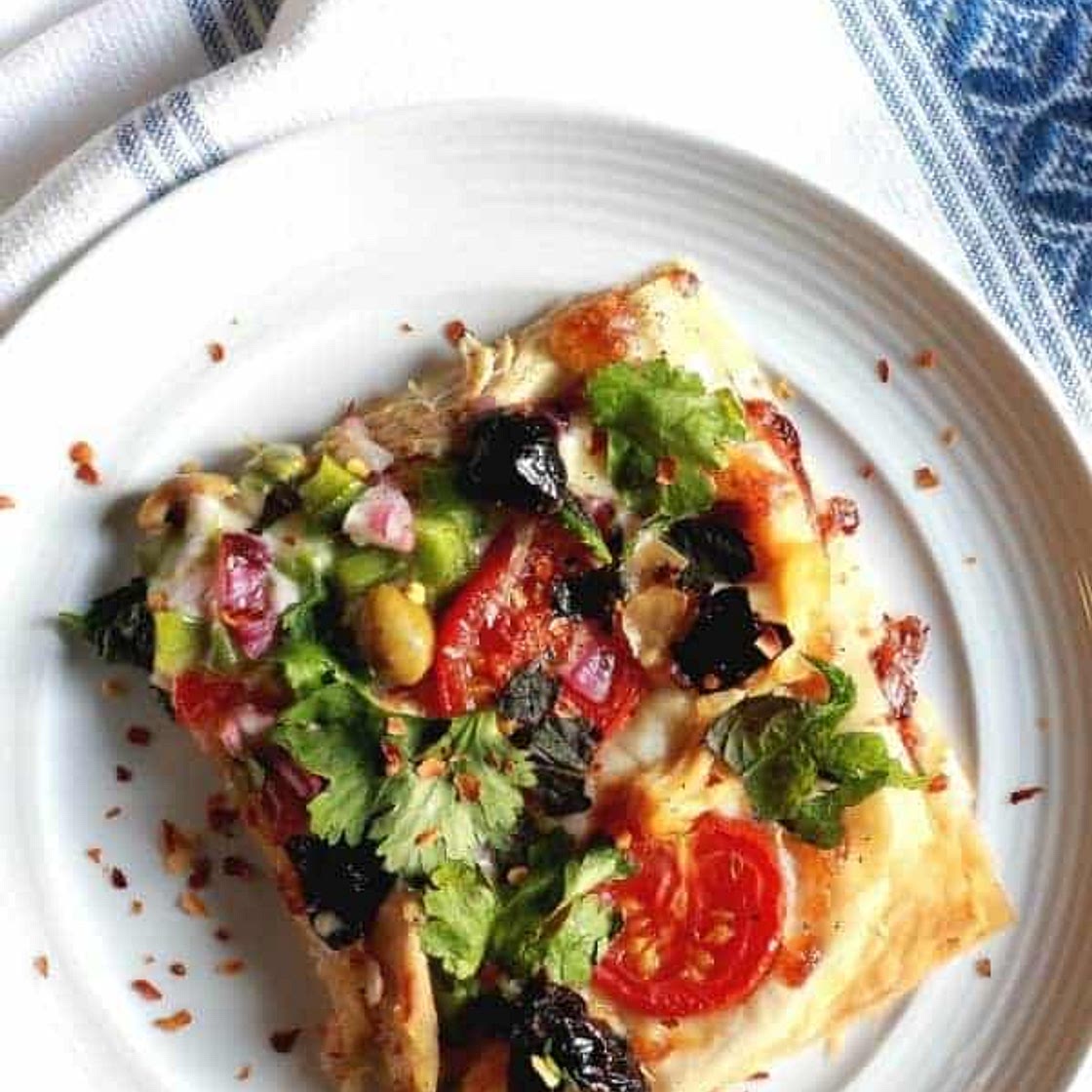 Phyllo Pizza with Chicken, Vegetables and Fresh Herbs