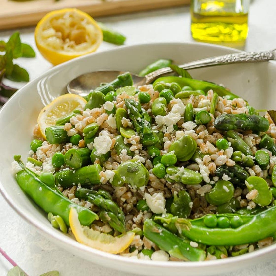 Spring Farro Salad with Feta, Lemon and Mint