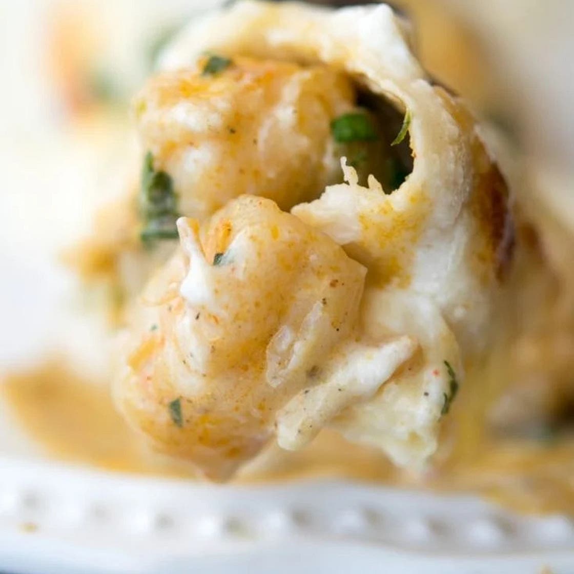 Healthy Shrimp Enchiladas with Avocado Crema