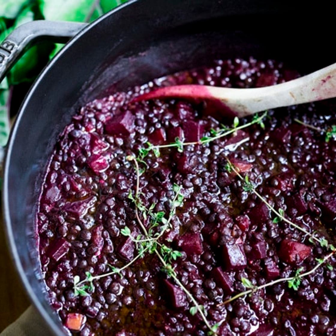 Braised Lentils with Beets