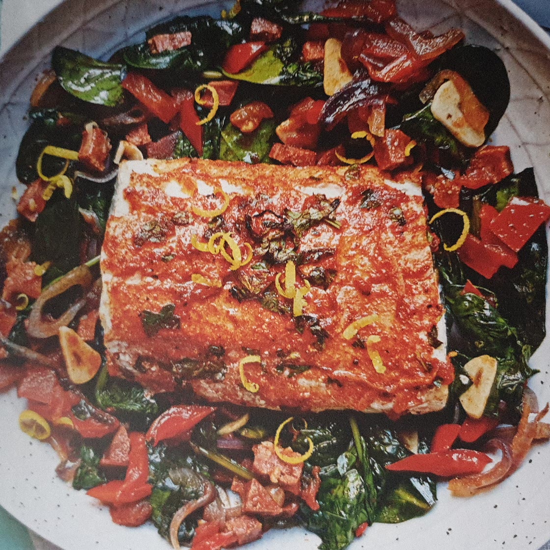 Smoky pollock with spinach