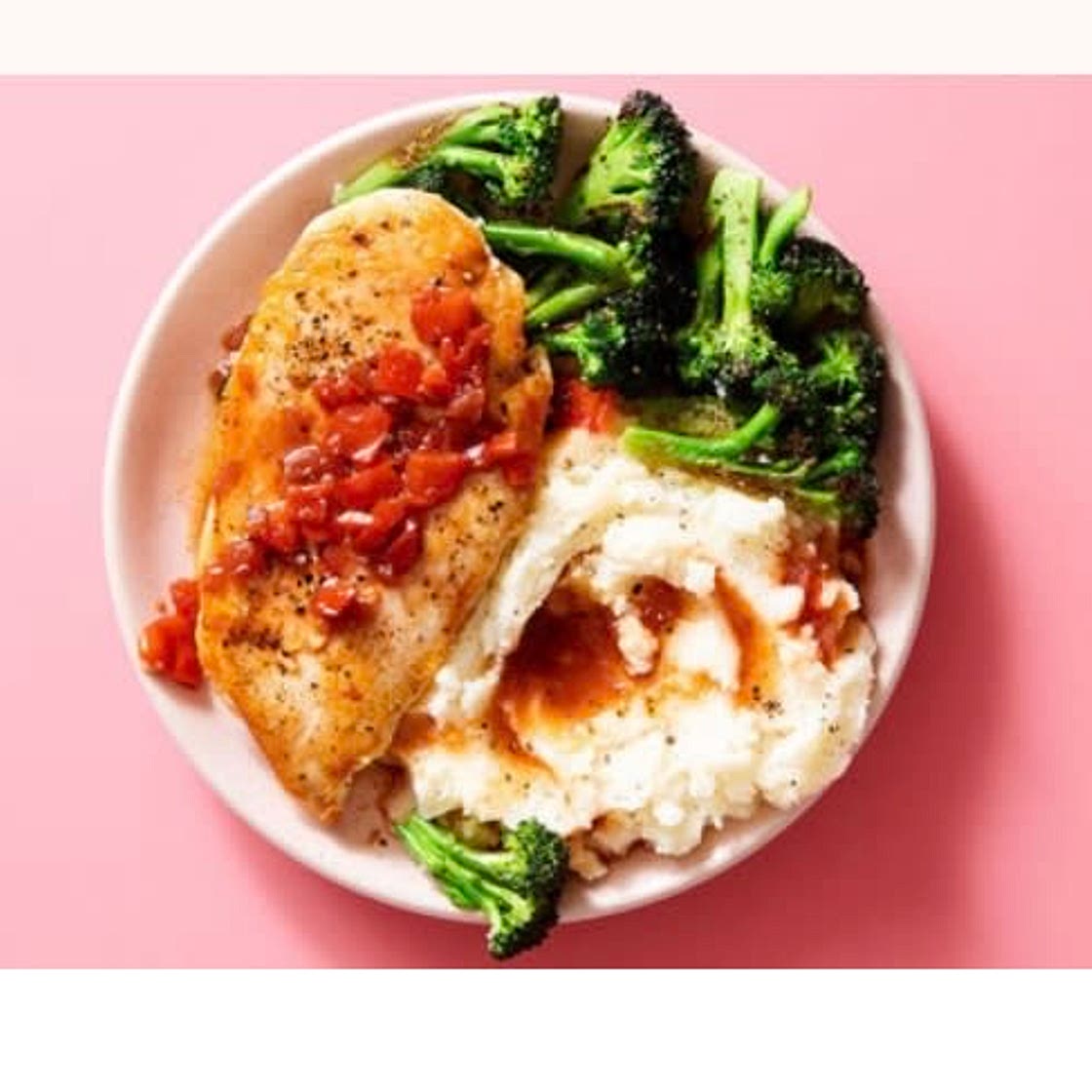 Saucy Vinegar Chicken with Mashed Potatoes & Broccoli  