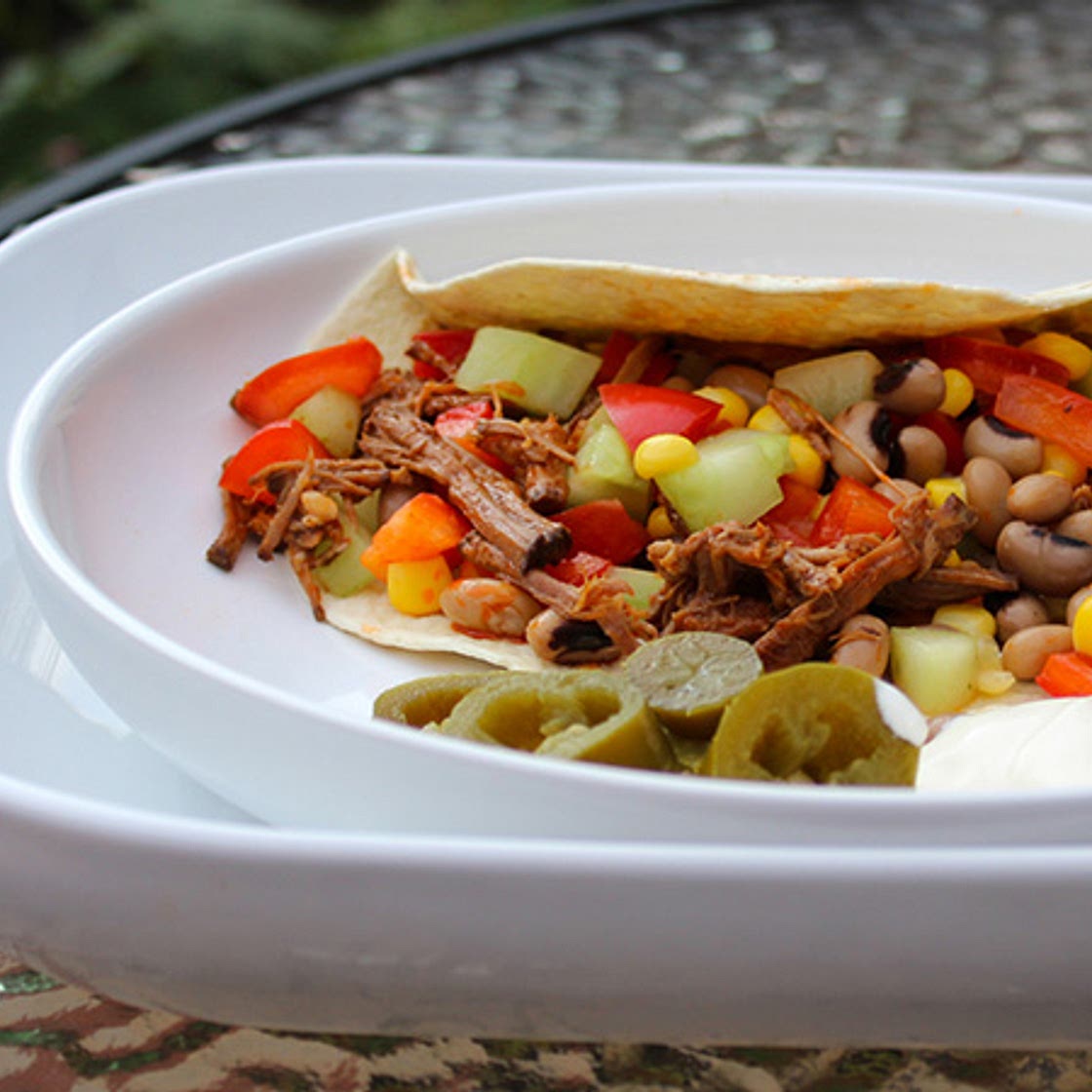 Pulled Brisket Fajitas with Corn & Bean Salsa