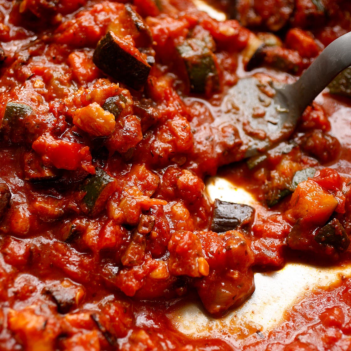 Roasted Eggplant, Mushroom, and Zucchini Sauce