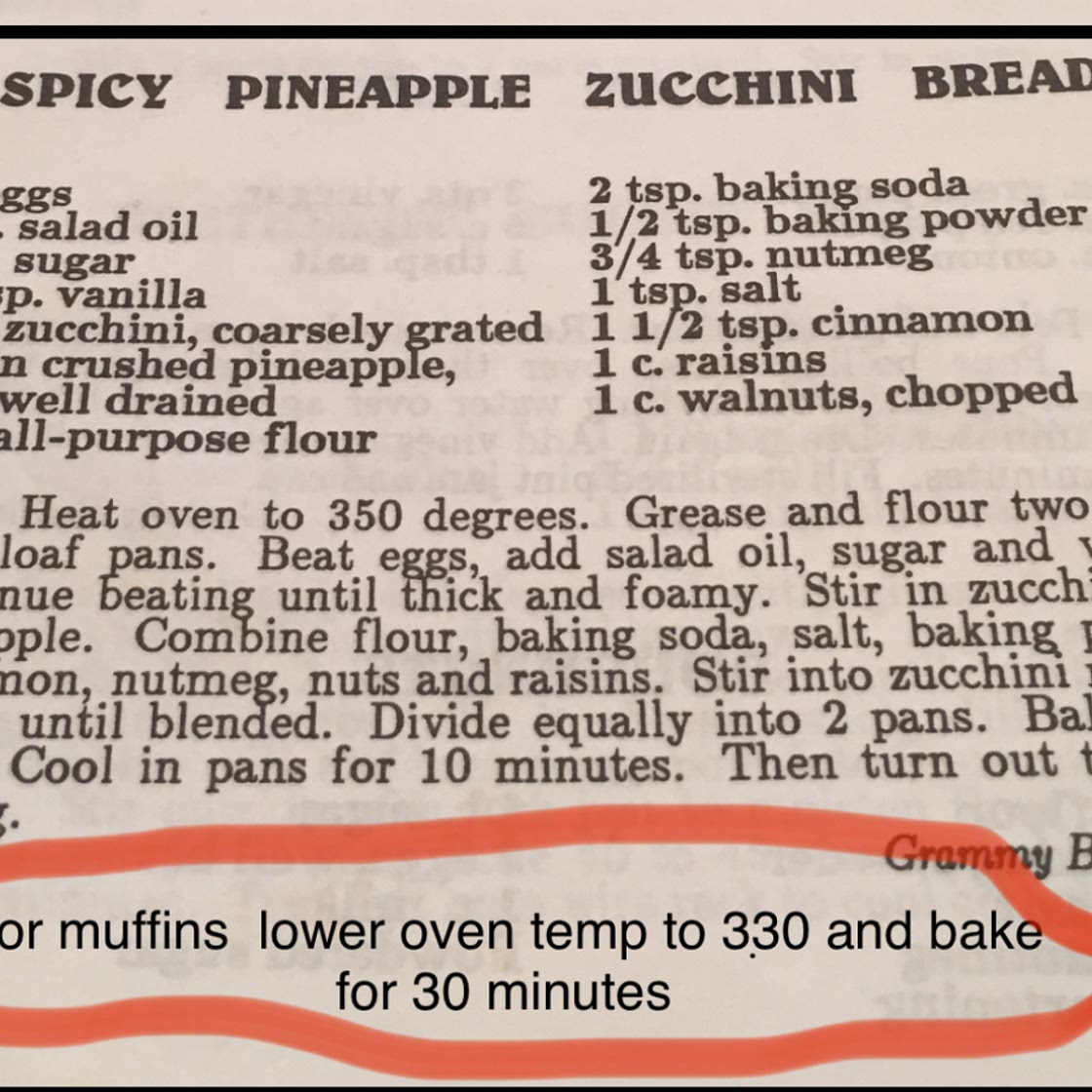 Mrs Bailey’s zucchini bread 