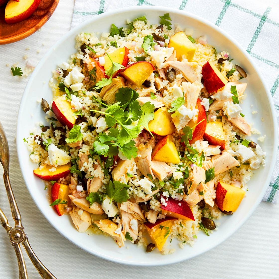 Peach and chicken couscous salad