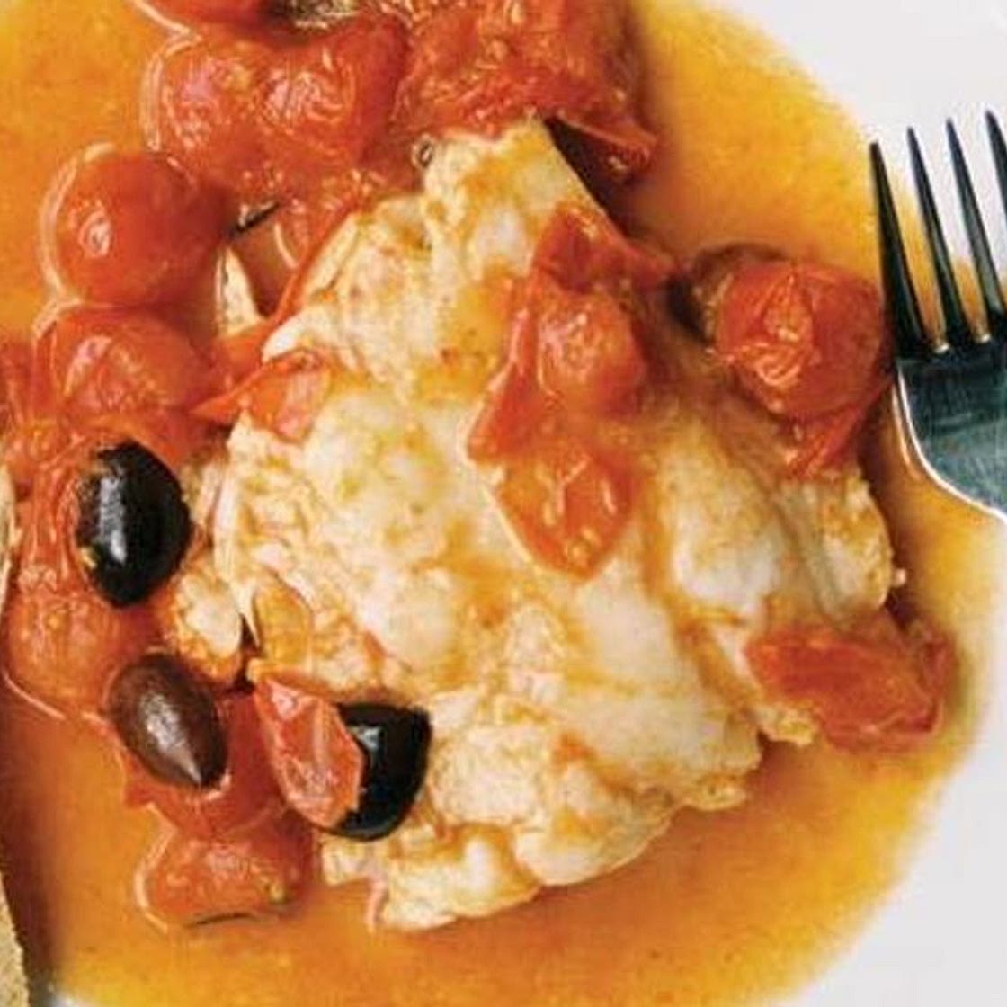 Rosemary and Olive Hake with Cherry Tomatoes