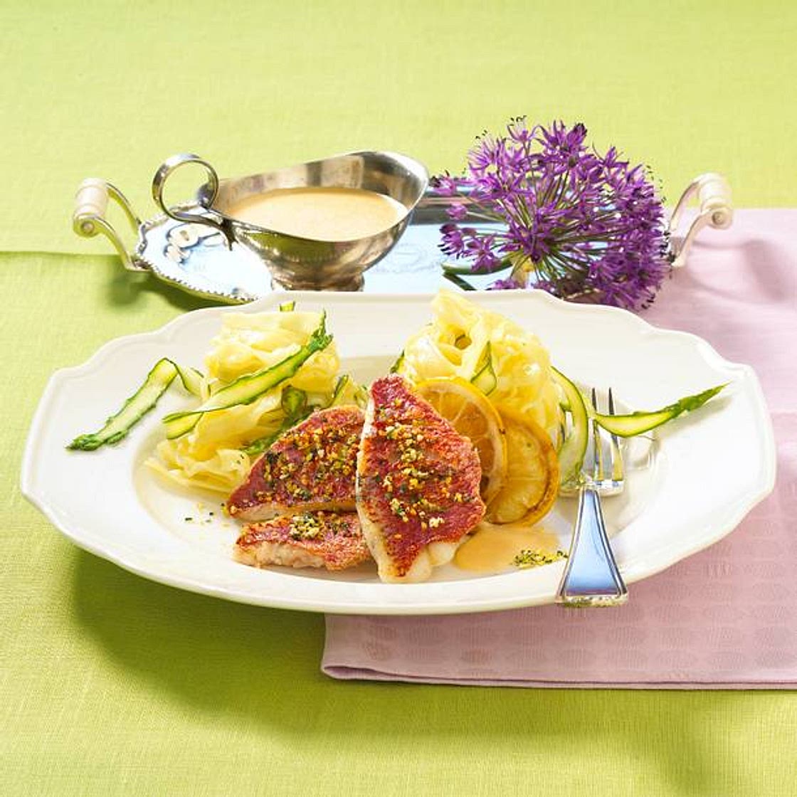 Rotbarbenfilets in Cognacschaum