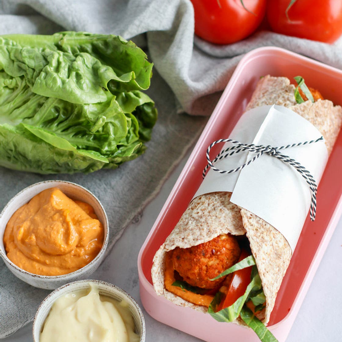 Falafel Wraps with Roasted Garlic Mayo