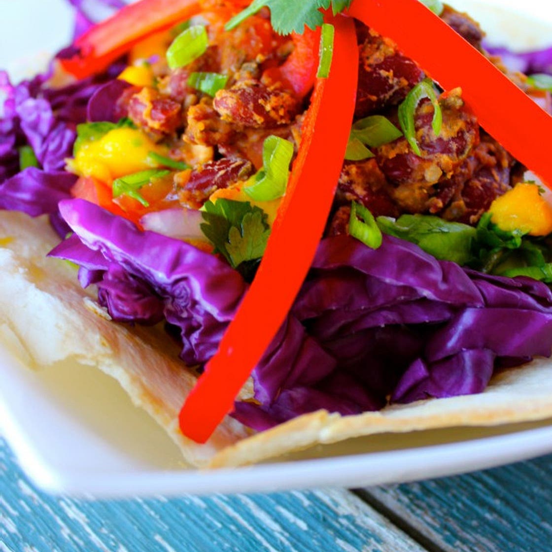 Purple Burrito Bowl with Avocado Mango Salsa