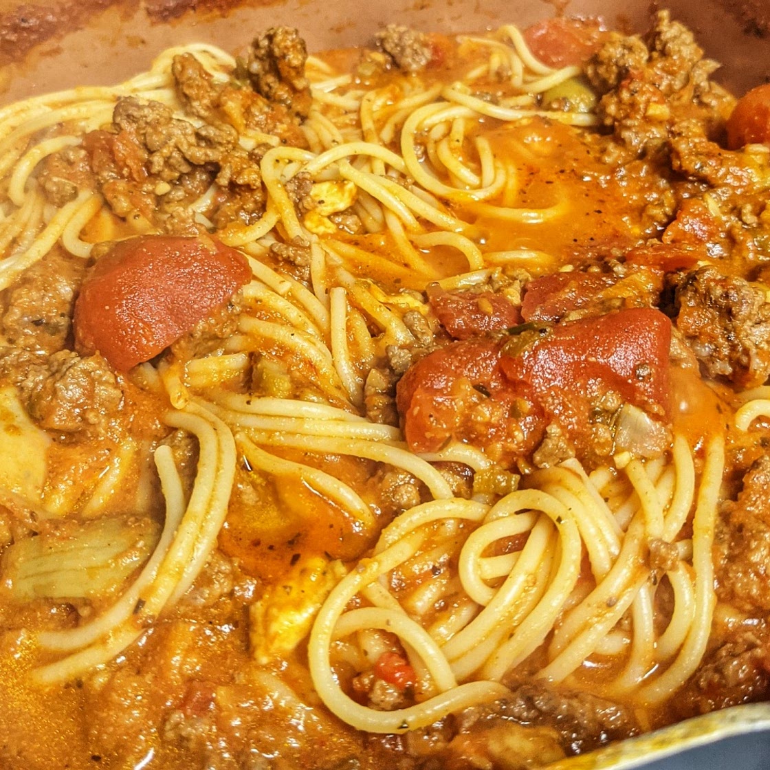 Spaghetti with Kicked Up Meat Sauce