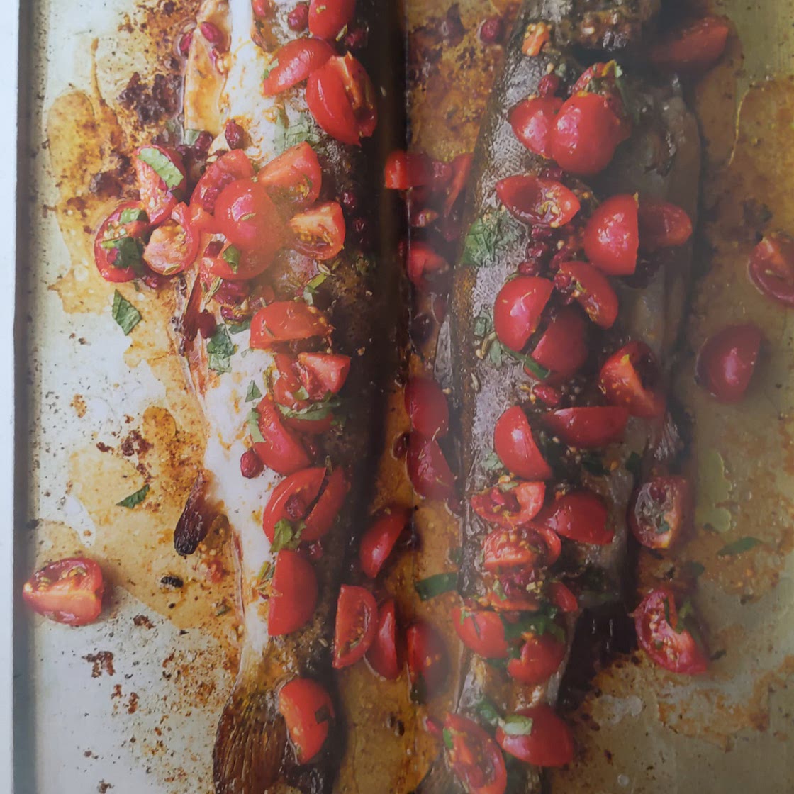 Roasted trout with tomato, orange and barberry salsa