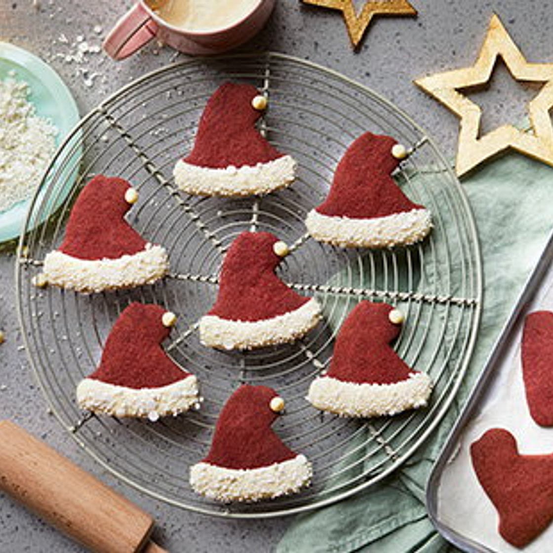 Red velvet Santa hat cookies