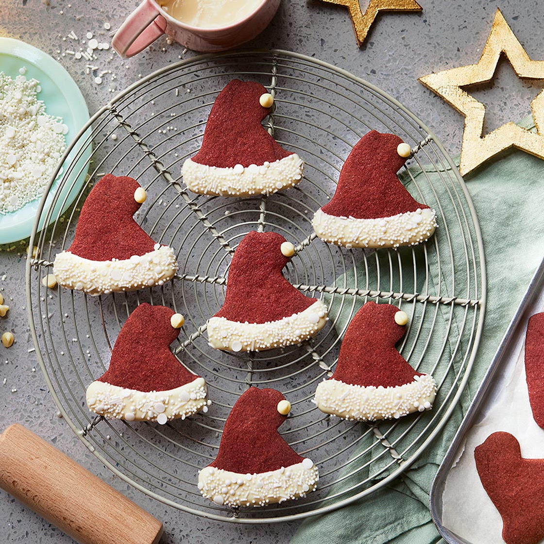 Red velvet Santa hat cookies