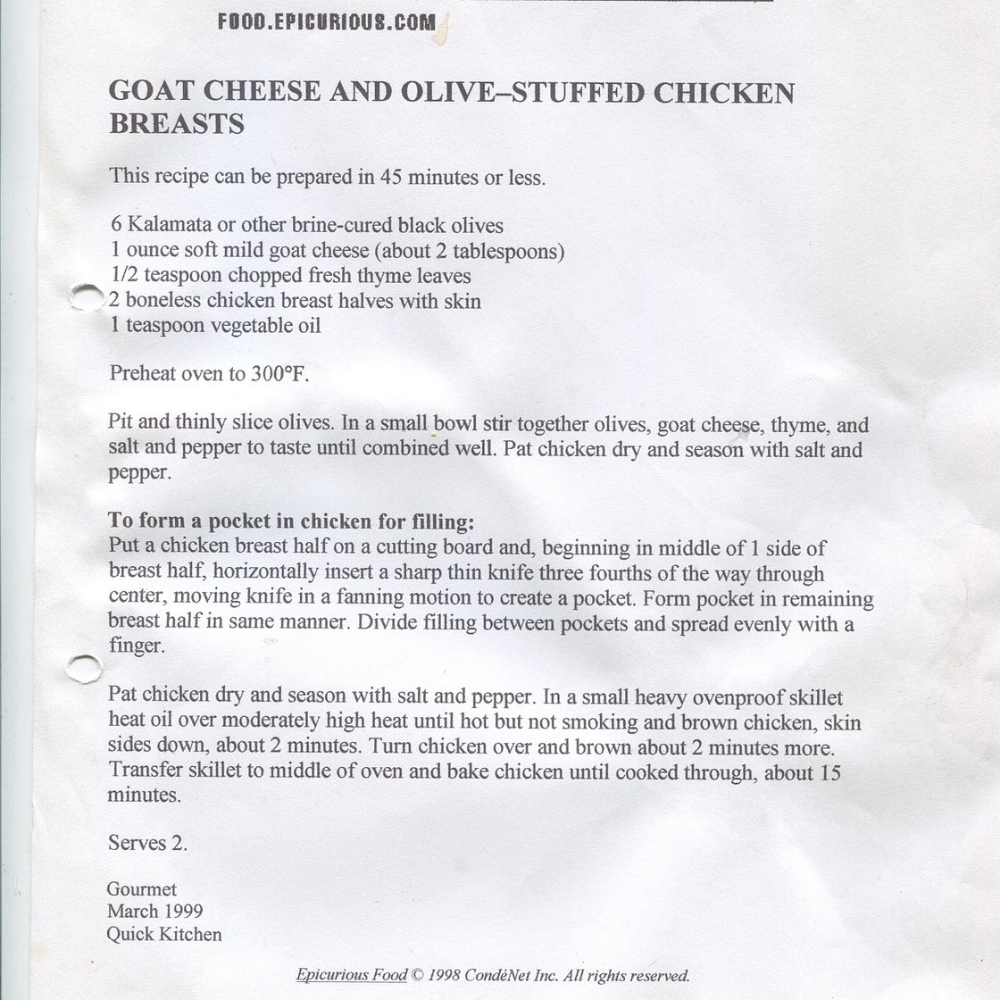 Goat's cheese and olive-stuffed chicken