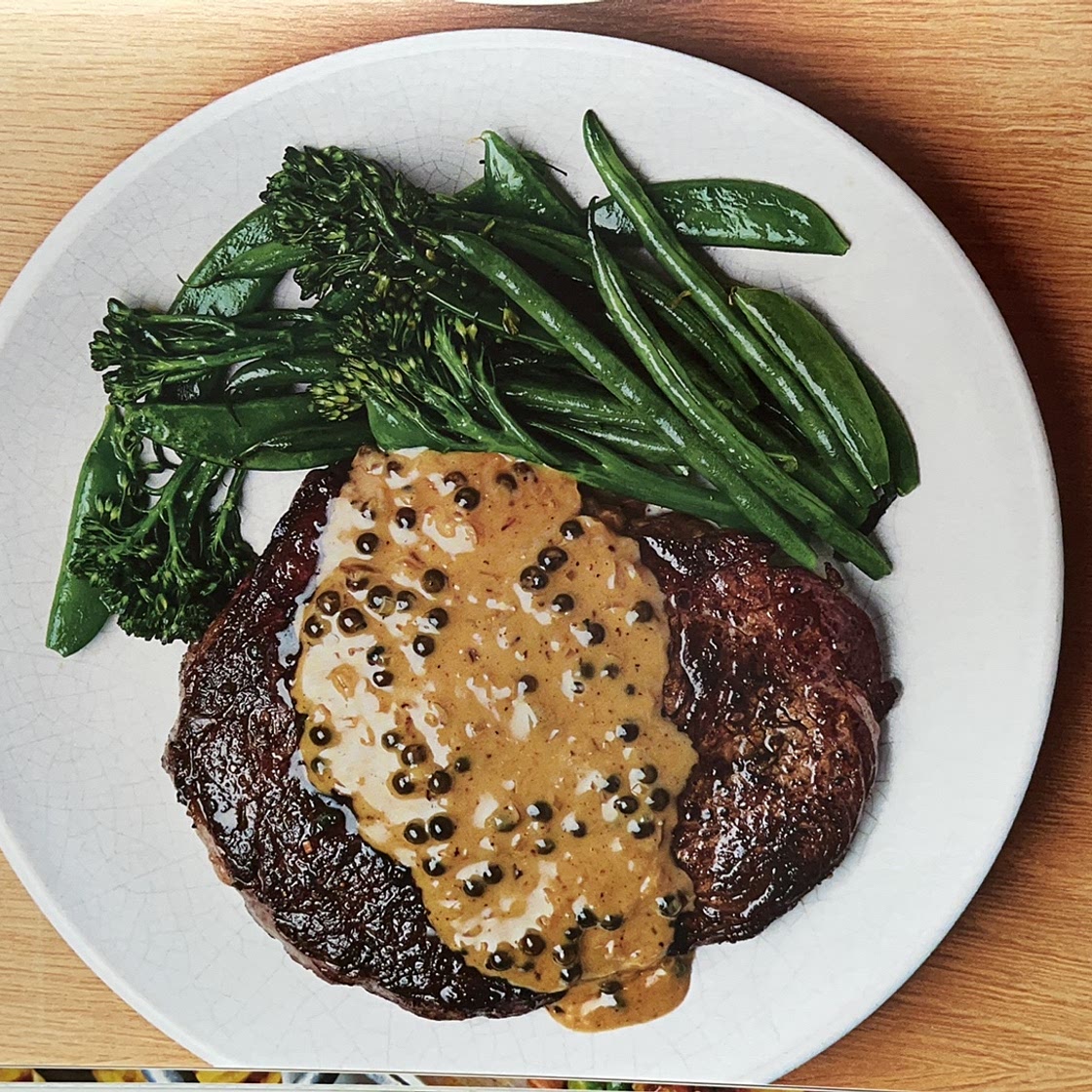 Rib Eye Steaks with Peppercorn Sauce
