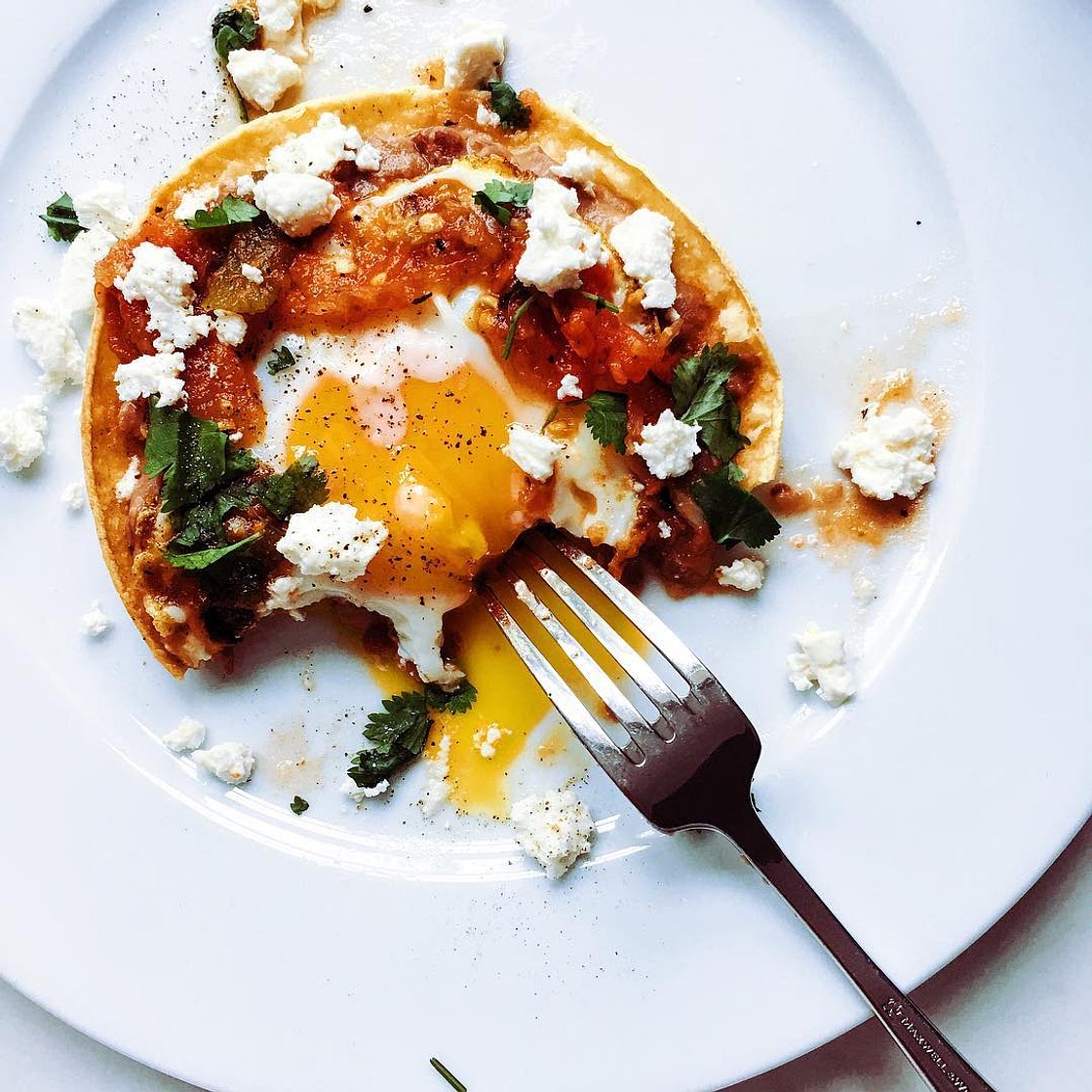 Breakfast Tostadas With Fried Eggs, Refried Beans And Homemade Salsa