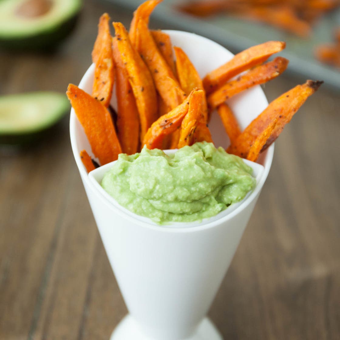 Sweet Potato Fries with Avocado Garlic Sauce