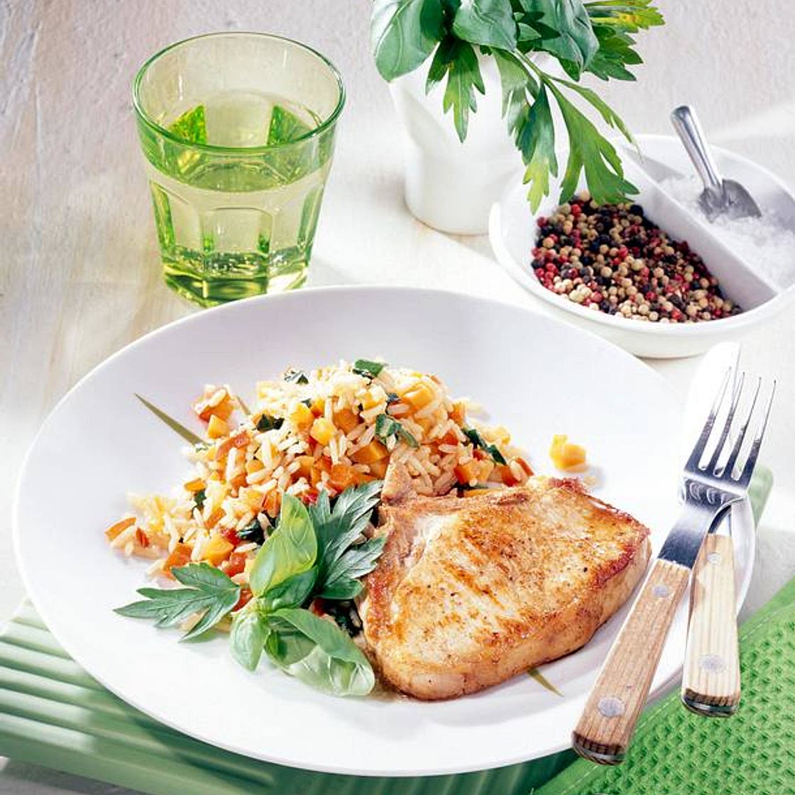 Karbonade mit Gemüserisotto (Diabetiker)