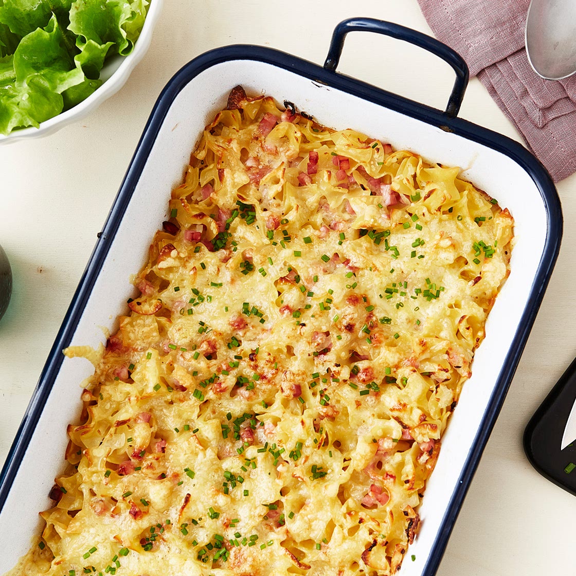 Überbackene Schinkenfleckerl