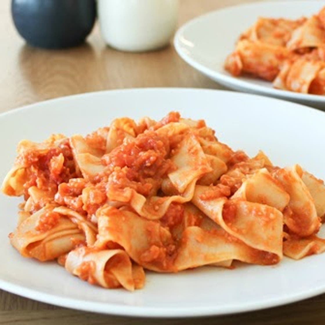 Smoky and Spicy Sausage and Tomato Pappardelle Pasta