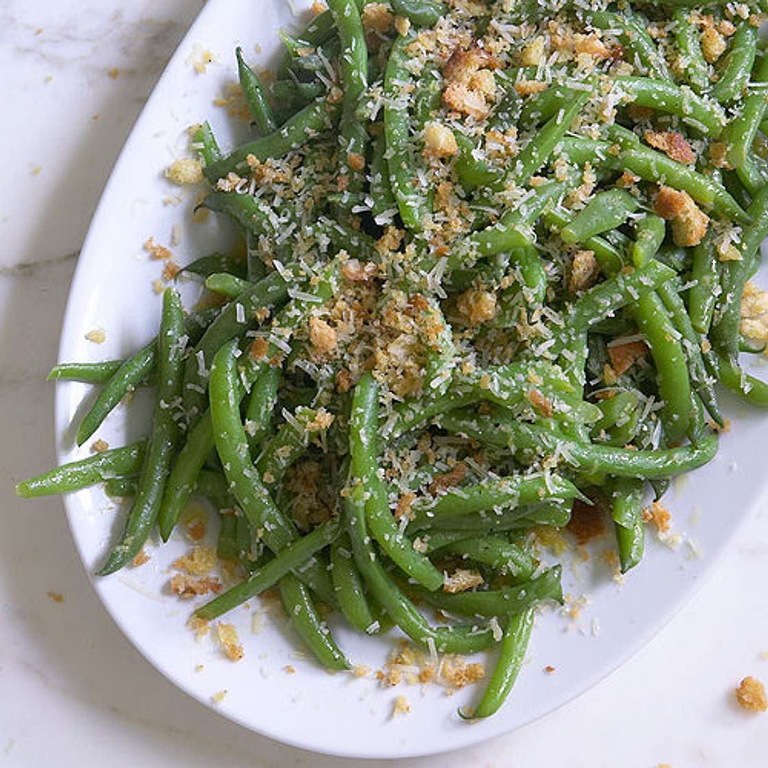 Green Beans with Meyer Lemon Vinaigrette & Parmesan Breadcrumbs