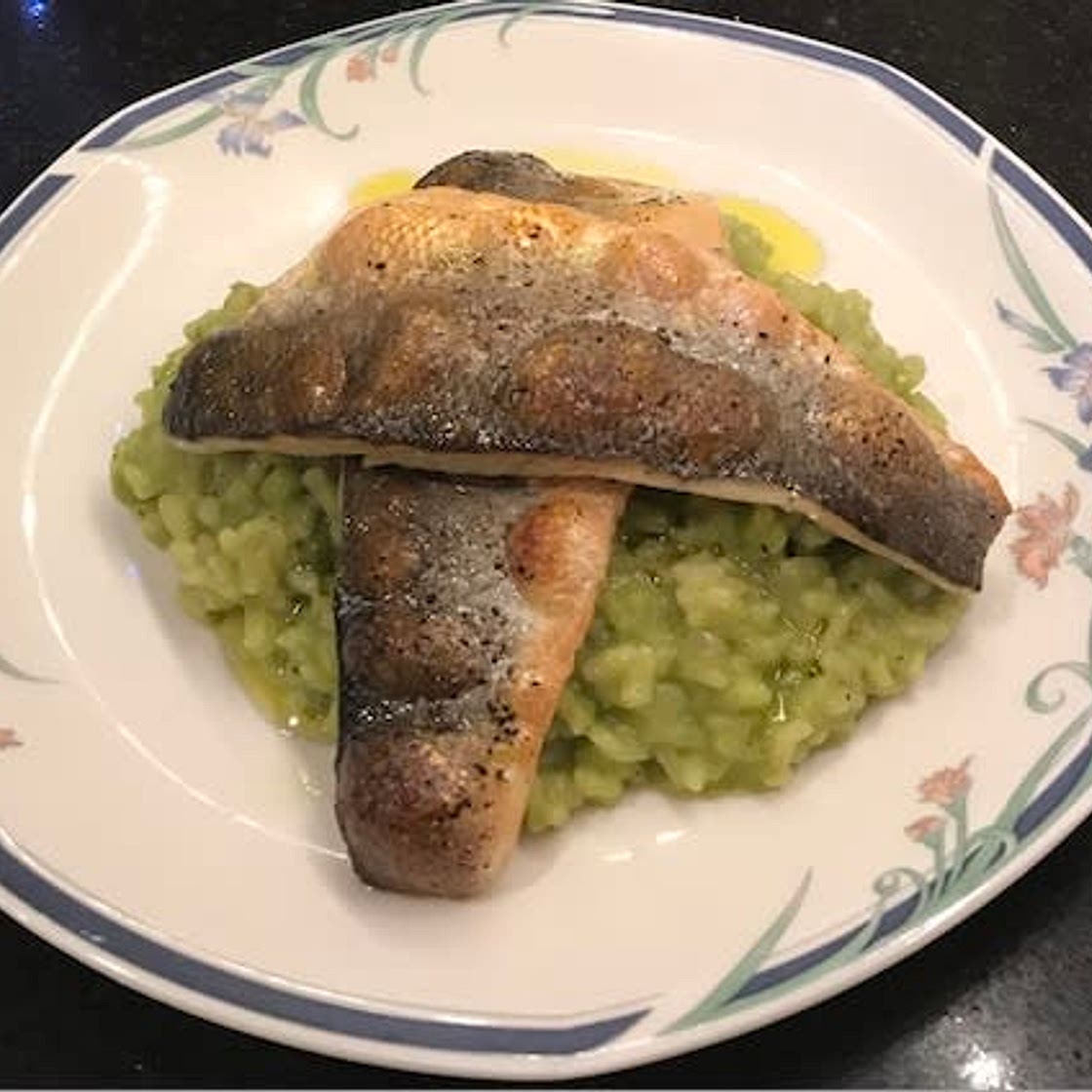 Sea Bass and Pea Puree Risotto